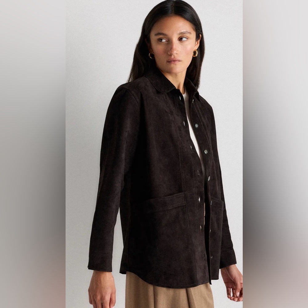 New Quince Black Suede Leather Chore Jacket SZ Large - Picture 6 of 12